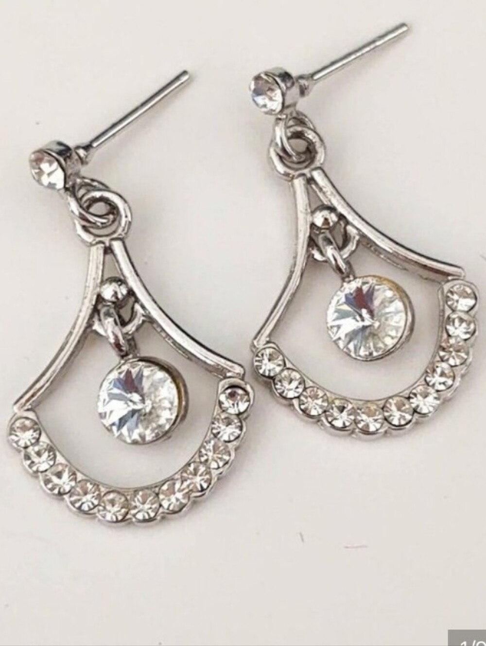 Faux Diamond Silver Crystal Drop Hoop Earrings - Women Jewelry